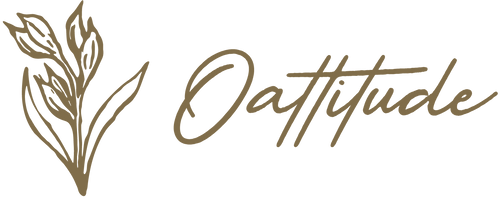 Logo with a stylized leaf and the word 'Oattitude' on a white background